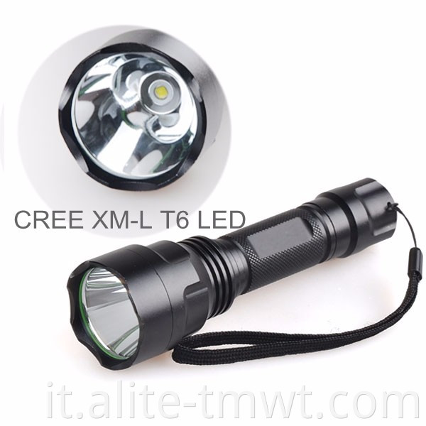 C8 Torcia da caccia T6 LED LED LIGHT ALUMINUM ALLUMINO LIGHT LIGHT con supporto